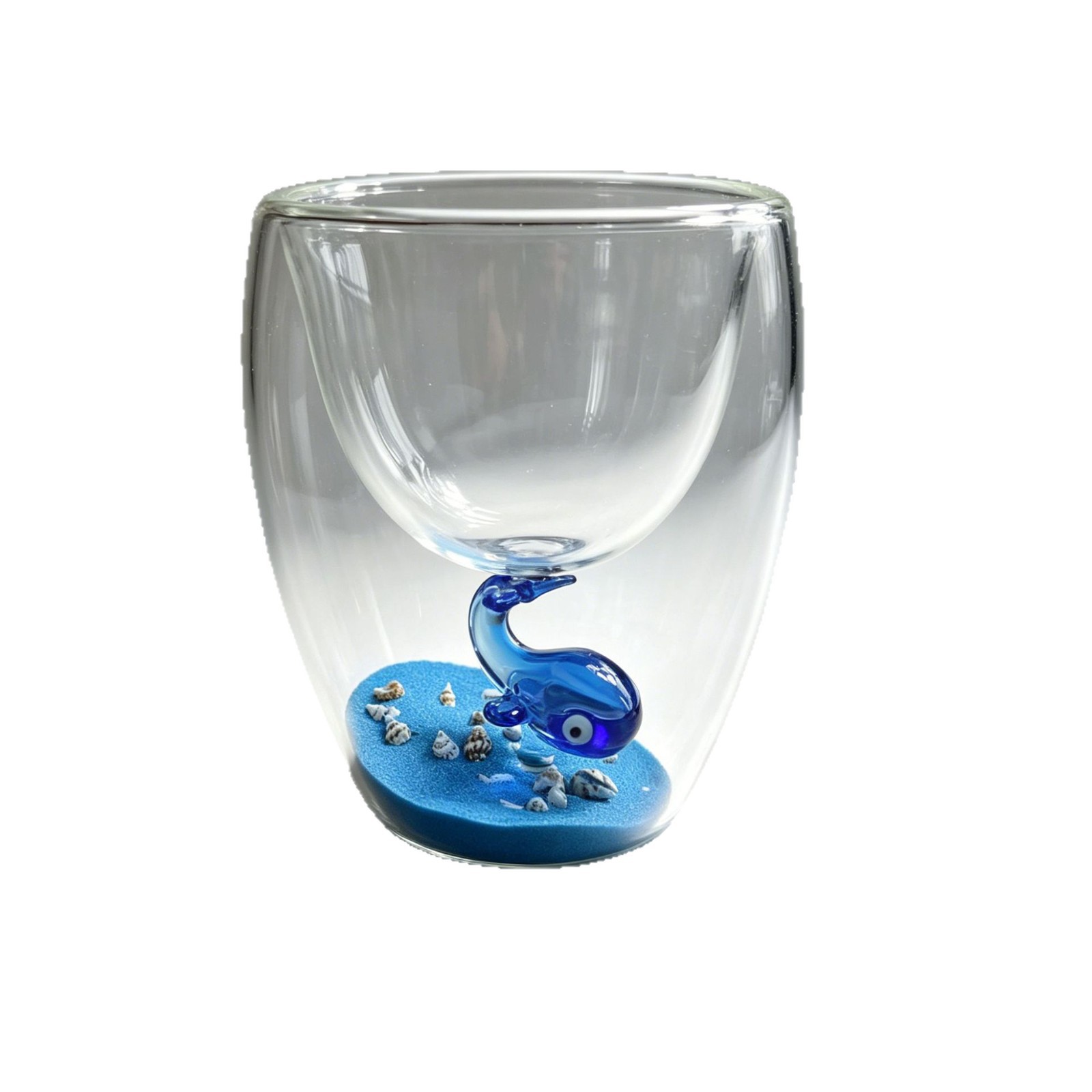 Cốc thủy tinh hai vách sáng tạo có hình cá voi đại dương 3D